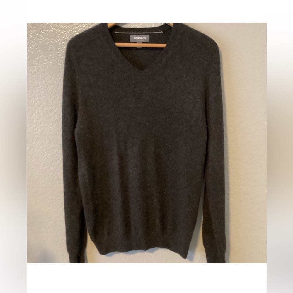 Bonobos Cashmere 100% Full Scottish Cashmere Sweater Dark Gray V-Neck
